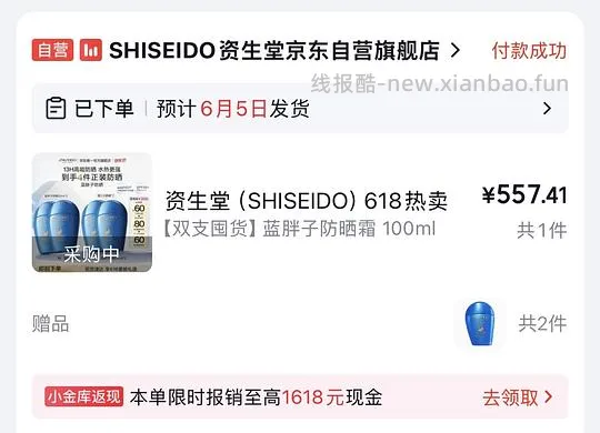 资生堂蓝胖子防晒500R入四个正装（125R/个） - 线报酷