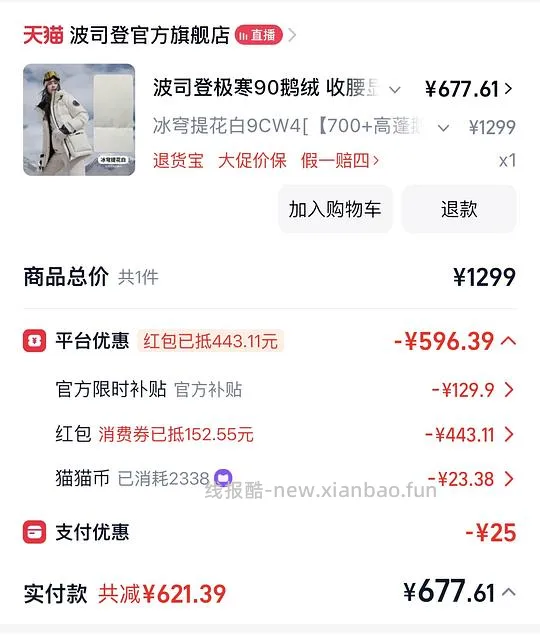 650左右买一件波司登极寒鹅绒服 - 线报酷