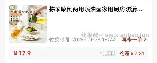 简单作业，喷油壶可反薅1.36元 - 线报酷